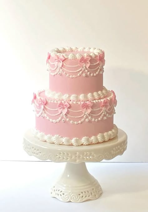 Birthday party coquette pink cake ribbons angel Tårta Design, Coquette Birthday, Bolo Vintage, Coquette Party, Faux Cake, Vintage Birthday Cakes, Sweet 17, Bow Cakes, Sweet 16 Cakes