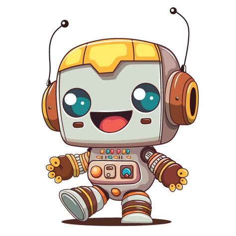 Cheerful cartoon robot. ,  on ArtStation at https://www.artstation.com/artwork/490Qdl Robot Cartoon Illustrations, Character Art Design, Robot Inspiration, Robot Png, Robot Picture, Robot Cartoon, Colorful Illustration, T Shirt Png, Robot Art