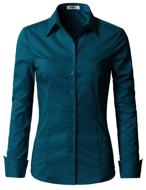 PRICES MAY VARY. 100% Polyester Button closure Wash cold Machine Wash Cold Separately / Hang Dry #CWTDSL01 - Womens Basic Slim Fit Stretchy Cotton Button Down Shirts With Plus Size Features Button Down Front, Basic Collar, V-Neckline, And Long Sleeves Please be advised to see our size chart for the most accurate fit. Size runs small ; please order one size larger for regular fit. Color disclamier : Due to monitor settings and monitor pixel definition, We cannnot gurantee the color that you see w Red Button Down Shirt, Button Up Shirt Womens, Flannel Fashion, Teal Blouse, Black Button Down Shirt, Button Down Dress Shirt, Slim Fit Dress Shirts, Women's Button Down Shirt, Teal Dress