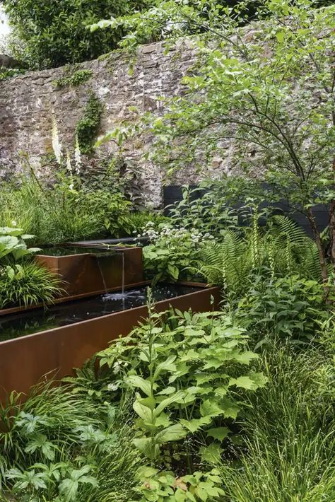 Corten Garden, Steel Water Feature, Jewel Garden, Alpine Hotel, Hakonechloa Macra, Garden Planning Layout, Japanese Plants, Italian Job, Tranquil Garden