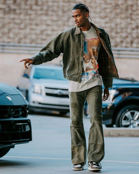 Rnb Aesthetic Outfit Men, 90s Black Man Fashion, Heavy Jacket Outfits, Rnb Outfit Men, Nyc Fashion Men, West Coast Outfits Style, Sga Outfits, Shai Fits, Nba Outfits Men