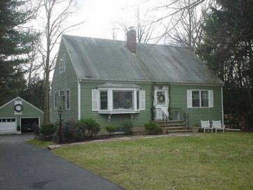 Cape Cod Whole House Renovation traditional - BEFORE Cape Cod Bay Window Exterior, Cape Exterior Before And After, Cape Cod Makeover Exterior, 1950 Cape Cod House Remodel, Renovated Cape Cod House, Cape Cod Shutters, Green Cape Cod House Exterior, Updated Cape Cod Exterior, Small Cape Cod House Interior Ideas