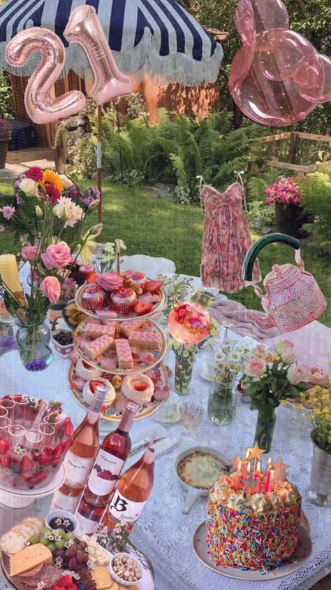 #birthday #teaparty #garden #fairy #aesthetic #pinkaesthetic #pink #birthdayparty#nature #music #vibes Garden Fairy Aesthetic, Alice In Wonderland Garden, Picnic Birthday Party, 25th Birthday Parties, Fairy Tea Parties, Fairy Garden Party, Birthday Dinner Party, Cute Birthday Ideas, Bday Party Theme