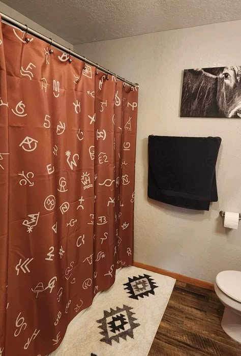 Cattle Brand Shower Curtain Use CUSTOM BRANDS or Our Random Brand Print - Etsy Ranch House Bathroom, Western Bathroom Ideas, Western House Decor, Boho Farmhouse Bathroom, Bathrooms Rustic, Cowboy Bathroom, House Bathroom Decor, Western Shower, Western Shower Curtain