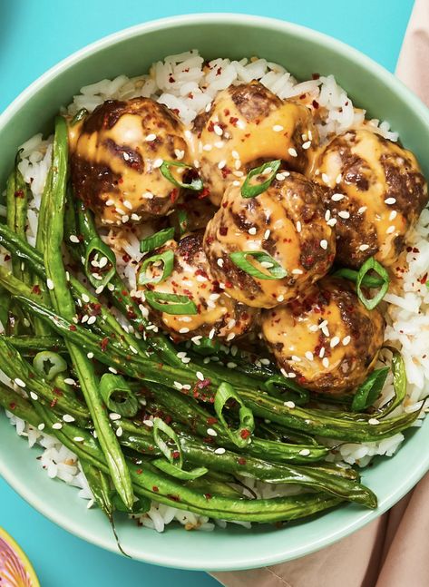 Healthy Dinner Recipes Green Beans, Ground Beef Hello Fresh Recipes, Meatballs Green Beans, Hello Fresh Green Beans, Meatballs And Asparagus, Meatball And Green Beans, Firecracker Meatballs Beef, Fire Cracker Meatballs Hello Fresh, Hello Fresh Firecracker Meatballs Recipe