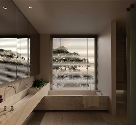 Double stone basin & built in bath Davidov Architects, Melbourne Architecture, Built In Bathtub, Luxury Residence, Bathroom Blinds, Melbourne Street, Ideas For Bathroom, Perfect Bathroom, Australian Architecture