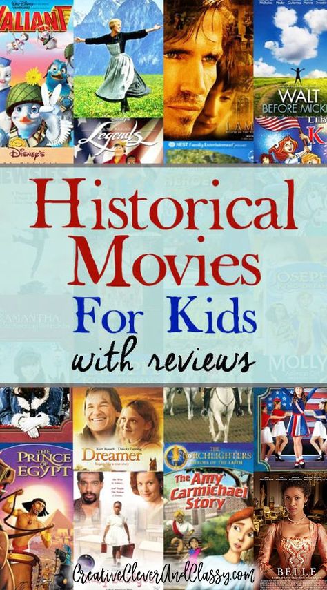 Historical Movies for Kids - great list with reviews! Family Friendly Movies, Movies For Kids, Homeschool Social Studies, Historical Movies, Homeschool History, History For Kids, Kids' Movies, Teaching Social Studies, Teaching History