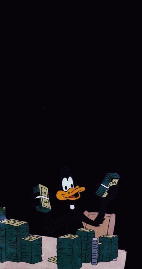 Duck With Money Cartoon Wallpaper, Cartoon Graphic Wallpaper, Daffy Duck Money Wallpaper, Rich Wallpaper Iphone Aesthetic, Daffy Duck Wallpaper Iphone, Investing Wallpaper, Daffy Duck Aesthetic, Duffy Duck Wallpaper, Get Rich Wallpaper