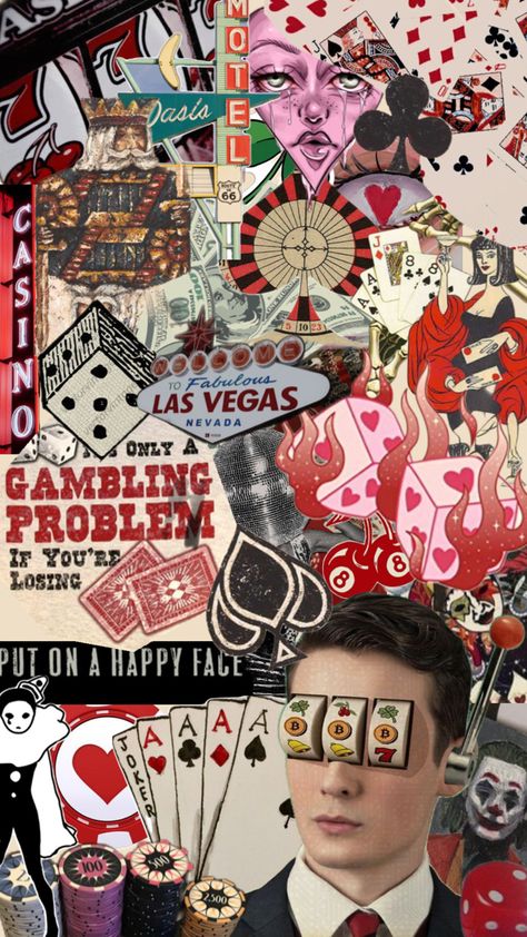 Casino Casino Mood Board, Casino Theme Wallpaper, Vegas Collage, Hippy Cowboy, Vegas Mood Board, Casino Nails, 8 Ball Aesthetic, Gambling Illustration, Casino Design