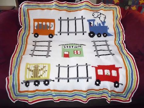 Crochet Blanket boy patterns | BABY BOY CROCHET TRAIN BLANKET Crochet Train, Crochet Patterns Free Baby Boy, Train Quilt, Crochet Weave, Baby Boy Crochet Blanket, Boy Crochet, Holiday Sewing, Crocheted Blanket, Baby Afghan Crochet