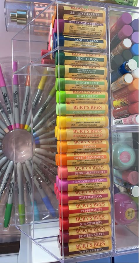 Burt’s Bees Lip Balm, Burts Bees Aesthetic, Chapstick Collection, Pomegranate Lip Balm, Preppy Rainbow, Burts Bees Chapstick, Organized Things, Burts Bees Lip Balm, Burts Bees Lip