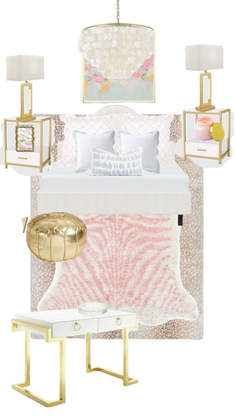 Dream Bedrooms For Teens, Gold Teen Bedroom, Beachy Room Ideas, Redoing Bedroom, Apartment Bed, Room Inspo Ideas, Preppy Room Ideas, Florida Bedroom, Bedroom Bathroom Ideas