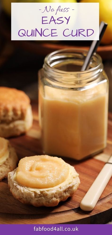 Quince Curd in a jar and smothered on a scone. Quince Recipes Preserves, Fruit Curd Recipes, Quince Jam Recipe, Quince Recipes, Curd Recipe, Homemade Condiments, Quince, Homemade Sauce, Breakfast Treats