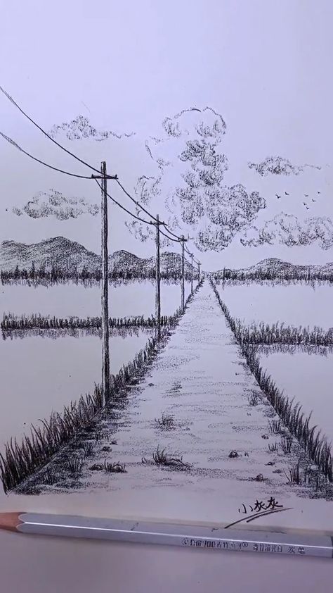 artworldunity on Instagram: Would you try? Comment ‘Road’ in your languages!😍 Follow us @artworldunity for more! Art credit: xhh4133 (Döuyin) Tag an Art Lover!👇 Easy Drawing Ideas For Beginners, Art For Walls, Landscape Pencil Drawings, Drawing Scenery, Nature Art Drawings, Circle Drawing, Landscape Sketch, Cool Pencil Drawings, Seni Dan Kraf