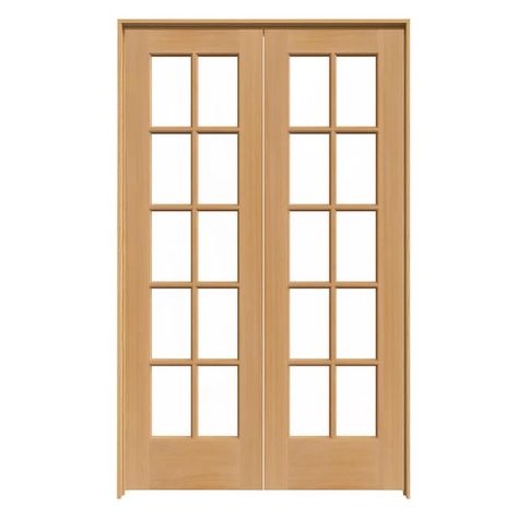 RELIABILT 10 Lite Wood 48-in x 80-in Unfinished Clear Glass Unfinished Pine Wood Interior French Door in the French Doors department at Lowes.com French Door Hardware, Pine Wood Interior, Studio Renovation, Interior French Door, Pine Interior Doors, Stained Doors, Contemporary Door, Pine Doors, Loft Interior