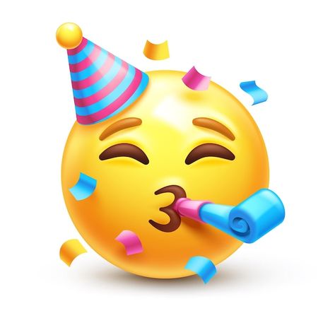 Vector partying emoji. emoticon with par... | Premium Vector #Freepik #vector #party-hat #party-emoji #party-3d #birthday-hat Birthday Emoticons, Emoji Feliz, Emoji Birthday Cake, Happy Birthday Emoji, Snapchat Emojis, Images Emoji, Emoji Birthday Party, Emoji Drawings, Party Horns