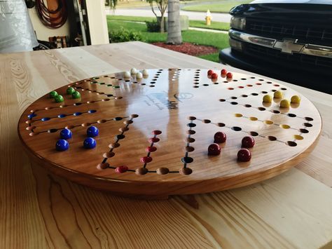 Aggravation Board Game Wood Board Games, Wahoo Board, Diy Wooden Games, Aggravation Board Game, Homemade Board Games, Board Game Template, Board Games Diy, Wooden Board Games, Games To Make