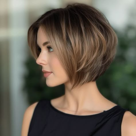 Cute Short Haircuts For Fine Hair, Layer Bod, Concave Bob, Easy Hair Cuts, Cute Short Haircuts, Bob Hairstyles For Fine Hair, Shot Hair Styles, Long Bangs, Favorite Hairstyles