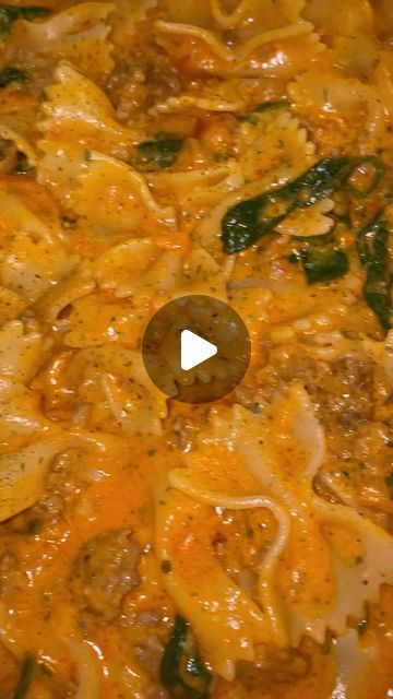 Debra Gabriella on Instagram: "This Italian Sausage Bow Tie Pasta is easy and packed with flavor!   1 package (12 oz) bow tie pasta 2 tablespoons olive oil 1 pound hot or mild Italian sausage  1/2 teaspoon red pepper flakes (optional) 1/2 cup diced white onion 2 cloves garlic 28 oz of your favorite sauce, I used my homemade sauce  1-1/2 cups heavy cream 1 cup packed spinach leaves Fresh parsley, minced (optional)  In a large skillet add the olive oil then cook and crumble the sausage and red pepper flakes over medium-high heat until cooked through and browned. Add onion and garlic. Cook until onion is tender. Add the tomato sauce and heavy cream. Simmer until the mixture thickens, about 10 minutes. Add the spinach and cook an additional 3 minutes. Add the cooked pasta to the sauce with a l Sausage Bow Tie Pasta, Bow Tie Pasta Recipes, Bow Tie Noodles, Bow Tie Pasta Recipe, Sausage Peppers And Onions, Spinach Alfredo, Bow Tie Pasta, Sausage Pasta Recipes, Olive Oil Pasta