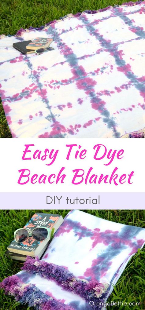 Easy Fringed Tie Dye Beach Blanket Tutorial Beach Blanket Diy, Tie Dye Blanket, Dye Projects, Shirt Crafts, Ty Dye, Tie Dye Patterns Diy, Tie Dye Bedding, Spring Sewing, Blanket Tutorial