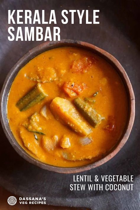 Sambar Recipe Indian, Kerala Food Recipes, Sambhar Recipe, Roasted Coconut, Veg Recipes Of India, Sambar Recipe, Idli Recipe, Gujarati Food, Kerala Food