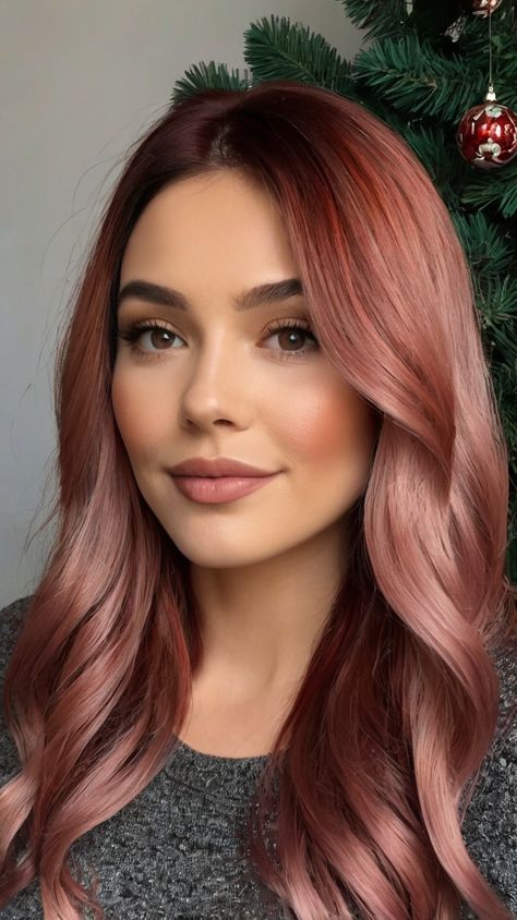 💫 Energize the Elegant Brunette Christmas Hair christmas hair color ideas | Luxurious Copper Rose Gold Hair, Glossy Brunette, Elegant Brunette, Christmas Hair Color Ideas, Hazelnut Hair, Holiday Hair Color, Christmas Hair Color, Rose Gold Hair Brunette, Rose Gold Hair Color