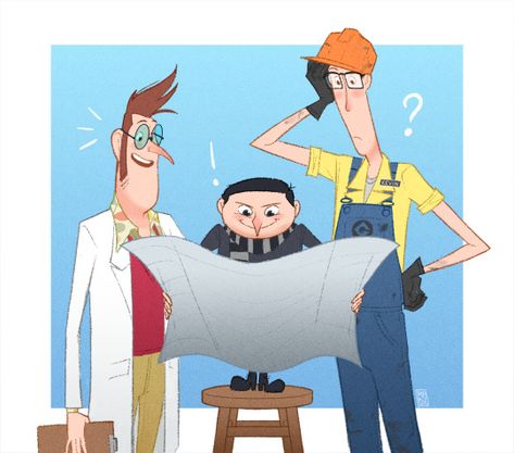 "Meticulous planning with the mastermind, the scientist, and the head of manpower." Art rights go to respective artist Despicable Me belongs to Illumination Entertainment and Universal Despicable Me Fanart, Dr Nefario, Despicable Me Gru, Illumination Entertainment, Despicable Me 3, Random Drawings, The Scientist, House Sketch, Anime Fnaf