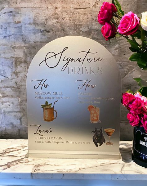 His And Hers Cocktails, Custom Wedding Bar, His And Hers Drinks, Acrylic Bar Sign, Wedding Bar Signage, Signature Drink Sign, Acrylic Bar, Bar Signage, Signature Drinks Sign