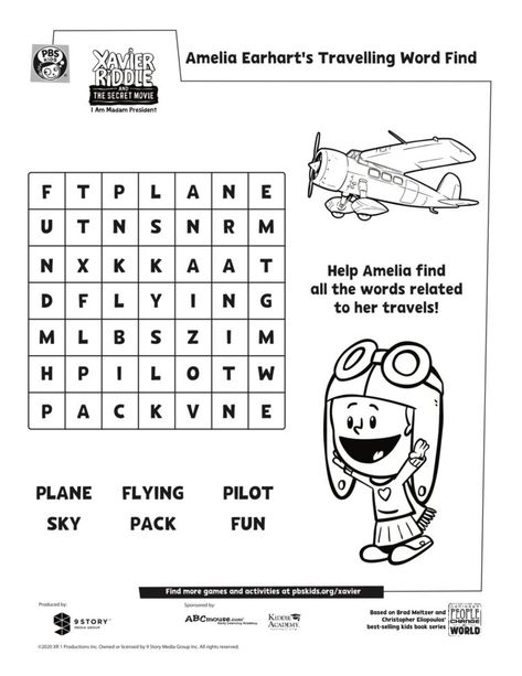 Amelia Earhart's Word Find | Kids Coloring… | PBS KIDS for Parents Amelia Earhart Activities, The Secret Movie, Airplane Activities, Bee Coloring Pages, Flag Coloring Pages, Coloring Pages Inspirational, Kids Coloring Pages, Horse Coloring Pages, Amelia Earhart