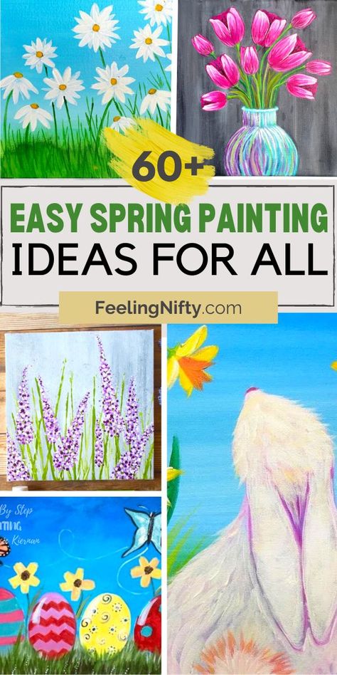 60+ Spring Painting Ideas for All Abilities! Spring Art Inspiration, Easy Spring Canvas Painting, Spring Landscape Painting Easy, Spring Acrylic Painting Tutorial, Spring Canvas Painting Ideas Easy, Paint Night Spring Ideas, Spring Paint Night, Easy Spring Paintings, Crafts For Teens To Make