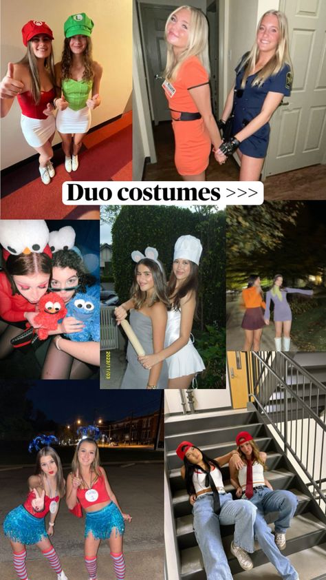 Halloween Duo costumes #halloween #costumes #halloweenduo #duo Cute Duos Costume, Cute Two Person Halloween Costumes, Duo Costumes Halloween, One Person Halloween Costumes, Duo Costume Ideas Best Friends, Iconic Duos Costume, Two People Halloween Costumes, Halloween Duo Costumes, Two Person Halloween Costumes