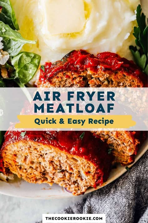 Serve up a delicious and tasty homemade meatloaf in a fraction of the time thanks to the air fryer. Perfectly cooked and juicy, this beef meatloaf recipe is ready to serve in around 30 minutes. Perfect for an easy weeknight dinner. Meatloaf Recipes Ninja Foodi, Airfry Meatloaf Recipes, Air Fryer Ground Beef Recipes For Dinner, Weeknight Dinner Air Fryer, Fall Dinner Recipes Air Fryer, Air Fry Meatloaf Recipes, Air Fryer Recipes Easy Dinner Beef, Air Fryer Meatloaf Cooking Time, Easy Weeknight Dinners Air Fryer