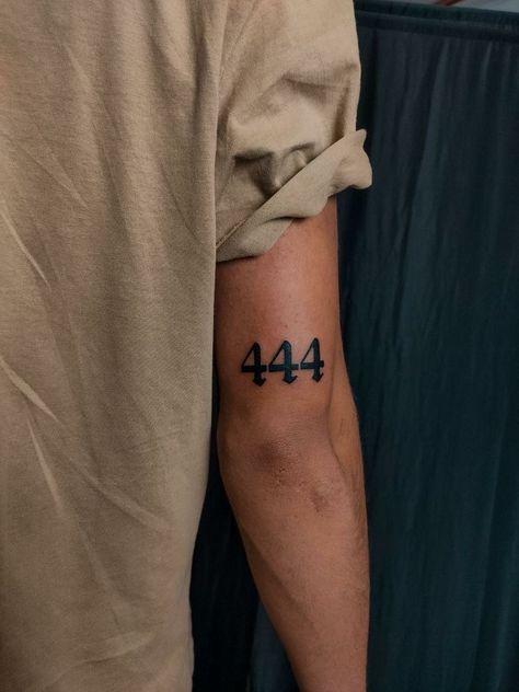 Mens 444 Tattoo, 333 Forearm Tattoo, Men’s 444 Tattoo, Men Angel Number Tattoo, 444 Tattoo Ideas Men, Angel Numbers Tattoo Men, 444 Tattoo Old English Font, Men Number Tattoo, 444 Tattoo Back Of Arm