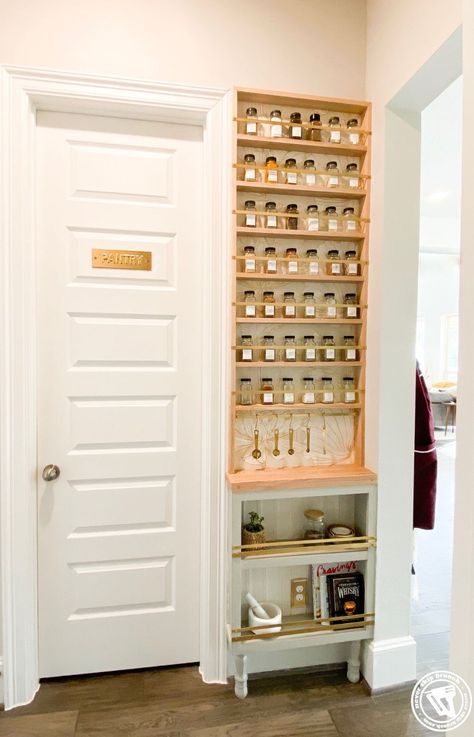 building a spice rack: wall spice rack diy » NEVER SKIP BRUNCH Wall Spice Storage, Spice Organization Wall, Spice Wall Organization, Spice Shop Design Ideas, Homemade Spice Rack, Spice Wall Rack, Spice Rack Diy, Build A Spice Rack, Spice Rack Ideas