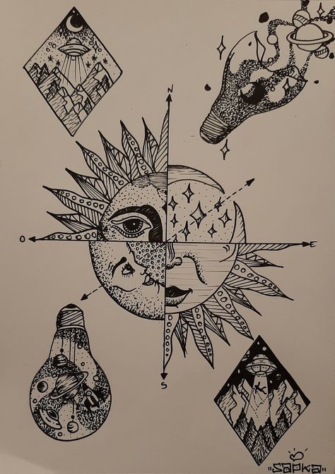 String Theory Art, Drawing Sun And Moon, Spiritual Drawings Ideas, Boho Sketches, Balance In Art, Mystical Drawings, Witchy Drawings, Spiritual Drawing, Moon Sketch