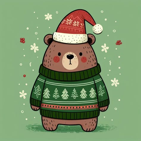 Christmas Illustration Cute, Christmas Bear Drawing, Xmas Colors, Baby Animal Drawings, Easy Love Drawings, Christmas Illustrations, Winter Bear, Kawaii Christmas, Bear Art