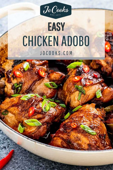 Pollo Adobo Filipino, Adobe Chicken Recipe, Jo Cooks Recipes, Adobo Chicken Filipino, Philipino Adobo Chicken, Chicken Adobo Filipino Authentic, Chicken Adobo Filipino Crockpot, Easy Chicken Adobo Filipino, Chicken Adobo Filipino With Potatoes