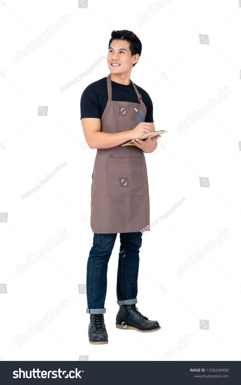 Apron Barista, Asian Man, Handsome Asian Men, Standing Poses, Aprons For Men, Man Standing, Body Reference, Pose Reference Photo, Photo Reference