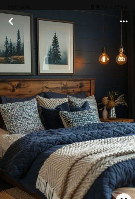 Houses Architecture, Wooden Home Decor, Wooden Home, Wall Units, Stil Boho, Antique Wood, Bedroom Refresh, Bedroom Boho, Blue Bedroom