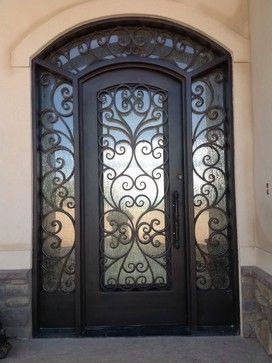 Wrought Iron Doors Design Ideas, Pictures, Remodel, and Decor Wrought Iron Entry Doors, Wrought Iron Front Door, Iron Front Door, Iron Entry Doors, Iron Door Design, Door Sweep, Wrought Iron Doors, Iron Door, Front Door Design