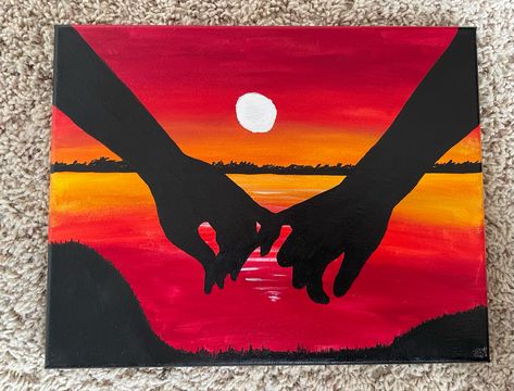 Easy Romantic Paintings Simple, Sunset Couple Painting Easy, Love Painting Canvas For Him Easy, Couples Easy Painting Ideas On Canvas, Things To Paint Couples, Relationship Canvas Painting, Romantic Paintings For Him, Acrylic Painting For Boyfriend, Couples Acrylic Painting