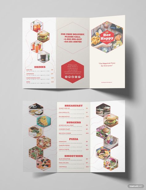 Fast Food Brochure Template Food Brochure, Restaurant Brochures, Brochure Food, Brochure Design Creative, Brochure Design Layout, Food Template, Free Brochure Template, Leaflet Design, Trifold Brochure Template