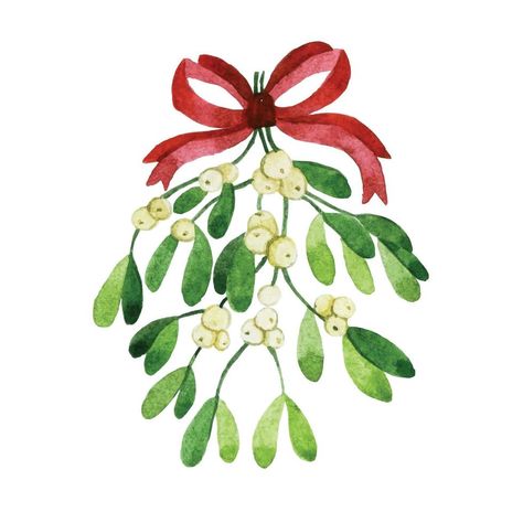 Mistletoe Watercolor Christmas, Simple Christmas Clipart, Christmas Decor Drawing, Advent Pictures, Earring Reference, Christmas Ornament Drawing, Mistletoe Illustration, Mistletoe Drawing, Mistletoe Clipart