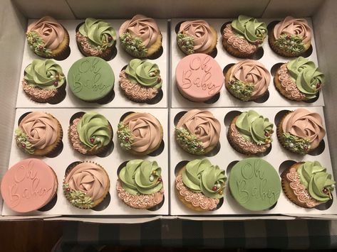 Gender Reveal Sage Green And Pink, Sage Green And Blush Bridal Shower Ideas, Sage Green And Blush Pink Baby Shower Ideas, Pink And Sage Baby Shower Ideas, Pink And Green Gender Reveal, Sage Green And Pink Baby Shower Ideas, Sage Green Buttercream, Green Buttercream, Sage Green Baby Shower