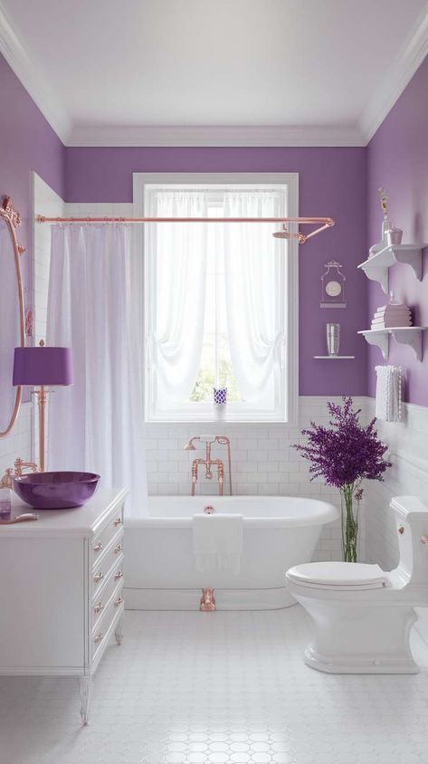 25+ Girly Bathroom Ideas Light Purple Bathroom Ideas, Light Purple Bathroom, Purple Bathroom Ideas, Girly Bathroom Ideas, Lavender Bathroom, Purple Bathroom, Vision Board Success, Girly Bathroom, Purple Bathrooms