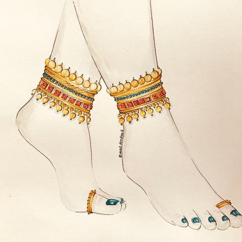 I love the indian touch in traditional jewelry ... #myjewellery #jewelry #jewelryrender #jewelryaccessories #jewelrymaking Anklet Drawing, Jewelry Rendering, Fashion Design Books, Bridal Jewelery, Art Jewelry Design, Jewelry Design Drawing, Design Books, Bangles Indian, Fashion Designing