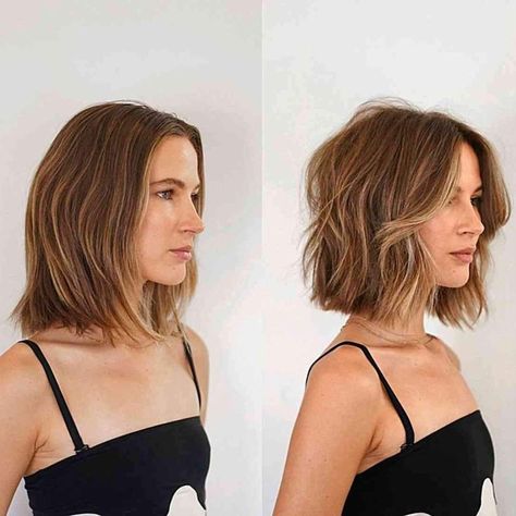 Textured Bob with Curtain Fringe for girls with short hair Womens Short Hair With Curtain Bangs, Short Haircut With Face Frame, Wavy Bob Natural, Short Shaggy Brown Hair, Curtain Bangs Bob Hair, Carved Bob Haircut, Collarbone Bob Haircut, Lob 2024, Texturized Bob