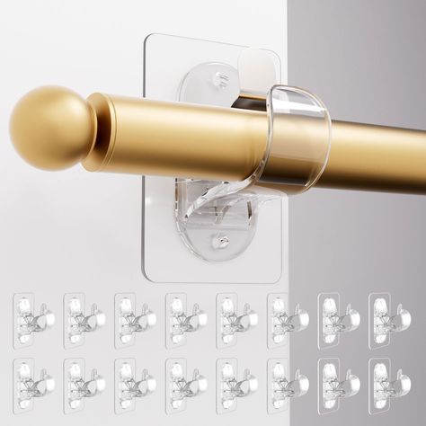 PRICES MAY VARY. No Drill No Screw Needed Curtain Rod Holders Brackets 16-Pack Hold up to 20 Lbs: Each pair of brackets can support up to 20 lbs. Crafted from premium Transparent PET plastics, these brackets are engineered to maintain clarity and resist yellowing and deformation over time, ensuring lasting performance and appearance Adhesive Brackets for Curtain Rods 0.5'' - 1.3''Diameter: These self-adhesive curtain rod brackets are designed for curtain rods ranging from 0.5 to 1.3 inches in di Easy Hang Curtain Rod, Curtain Rod No Drill, No Screw Curtain Rods, Rental Friendly Curtain Rod, Wooden Dowel Curtain Rod, Curtains Without Holes, Curtain Rod Ideas, Adhesive Curtain Rod, No Drill Curtain Rod