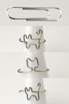 Making Cute Things With Paper, Paper Cat Tutorial, Cool Things To Do With Paper Clips, Paper Clip Art Ideas, Diy Things For Cats, Ring Out Of Paper Clip, Paper Clip Jewelry Diy Ideas, Cute Paper Clips Diy, How To Make A Paper Cat