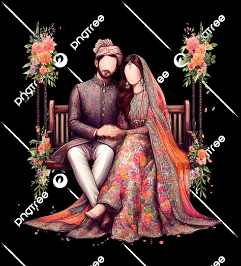 Marriage Cartoon Couple, Muslim Wedding Couple Illustration, Wedding Couples Illustration, Muslim Wedding Caricature, Indian Wedding Couple Cartoon, Muslim Couple Illustration Wedding, Muslim Bride And Groom Cartoon, Indian Wedding Couple Illustration, Married Couple Cartoon